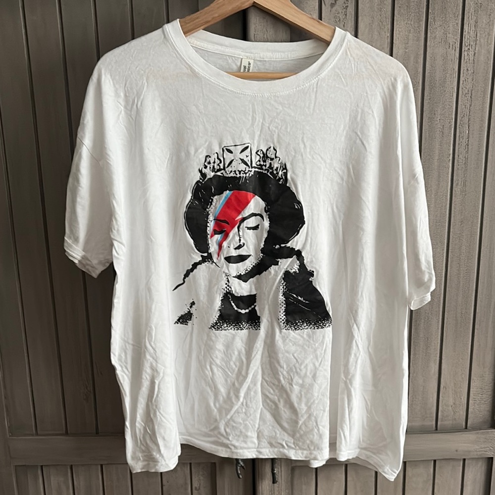 Classic White Tee with Red and Black Graphic